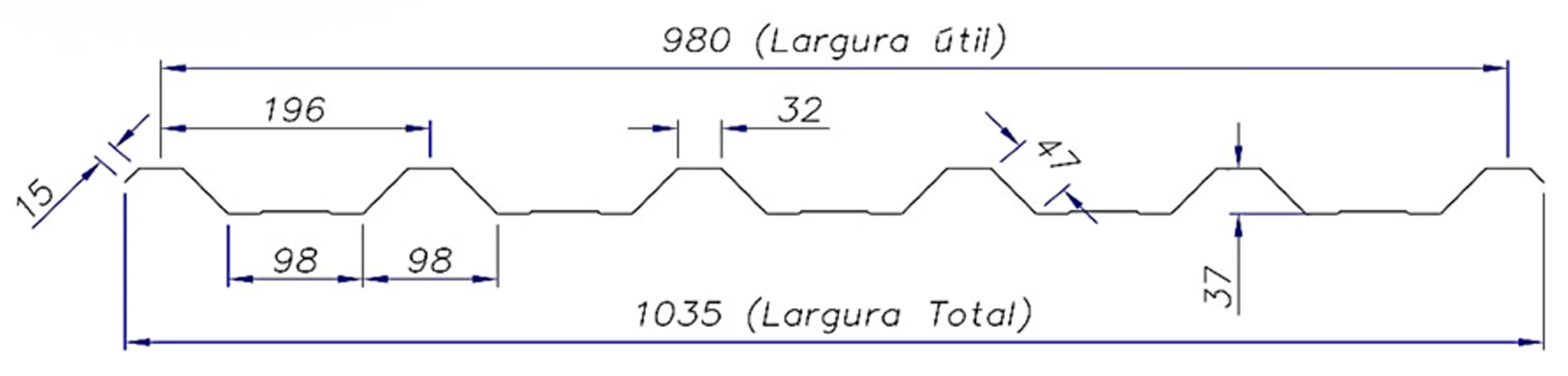 Dimensões Telha Trapézio 40/980